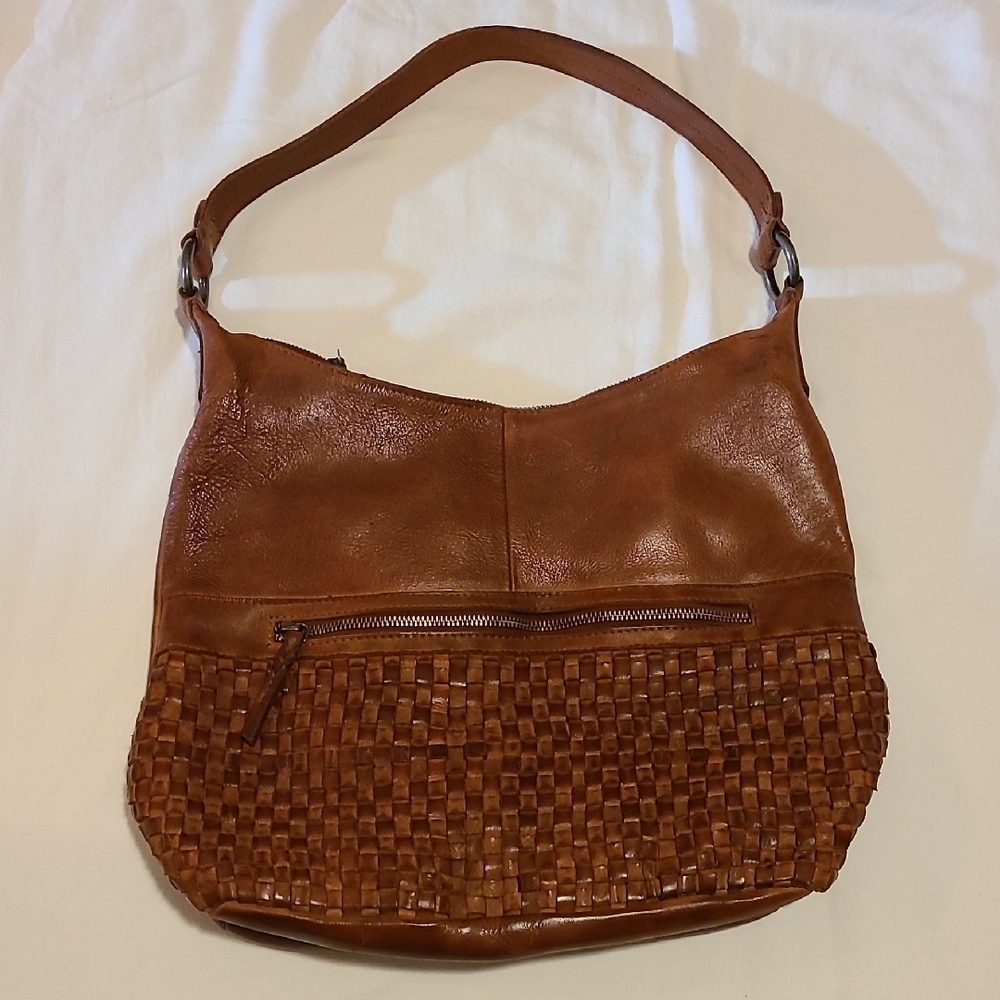 Vilenca Holland Brown Leather Woven Shoulder Bag Boho Bohemian Purse Soft